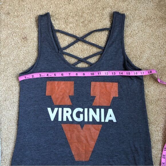 Virginia College Logo Tank Top Charcoal Heather Gray Criss Cross Back Medium - Picture 11 of 12